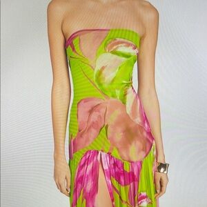 Green and Pink Strapless Sundress for Cocktail Nights